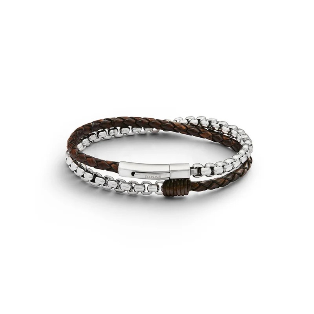 Jonas Studio Men Bowery Electric Leather Chain Double Wrap Bracelet Brown